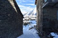 Winter in Ushguli in the Caucasus Mountains in Samegrelo-Zemo Svaneti region  georgia Royalty Free Stock Photo