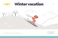 Winter vacation concept of landing page with female skier enjoy holidays or weekend on ski resort Royalty Free Stock Photo