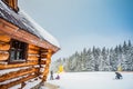 Winter vacation holiday wooden house in mountains