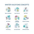 Winter vacations concept icons set