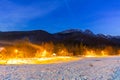 Winter valley and Mount Giewont in Tatra mountains