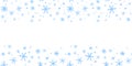 Winter vector frame, border of simple primitive blue snowflakes. Horizontal top and bottom edging, decoration Royalty Free Stock Photo