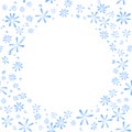 Winter vector frame of simple blue snowflakes. Background, border, template for theme of Snowfall, christmas, new year Royalty Free Stock Photo