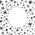 Winter vector frame of simple primitive blue snowflakes. Background, border, template for theme of Snowfall Royalty Free Stock Photo