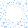 Winter vector frame of simple primitive blue snowflakes. Background, border, template for theme of Snowfall Royalty Free Stock Photo