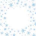 Winter vector frame of simple primitive blue snowflakes. Background, border for theme of Snowfall, christmas, new year Royalty Free Stock Photo