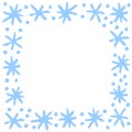 Winter vector frame of simple primitive blue snowflakes. Hand drawn border, isolated. Background, backdrop, template for theme of Royalty Free Stock Photo