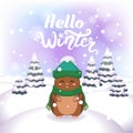 Winter vector illustration with cute hamster