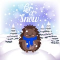 Winter vector illustration with cute hedgehog. Royalty Free Stock Photo