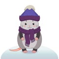 Winter vector illustration with cute possum Royalty Free Stock Photo