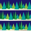 Winter vector stripe with overlapping Christmas trees