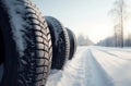 Winter vehicle tires on the frosty road. Generate ai