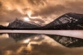 Winter Vermilion Lakes Sunrise in the Canadian Rockies of Banff National Park Royalty Free Stock Photo