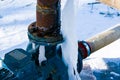 Very coldy. Icing the emergency water pump in winter Royalty Free Stock Photo