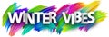 Winter vibes paper word sign with colorful spectrum paint brush strokes over white