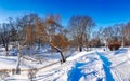 A winter view along a frozen Riga canal in sunny day. Royalty Free Stock Photo