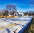 A winter view along a frozen Riga canal in sunny day. Royalty Free Stock Photo