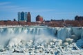 Winter view of American Niagara Falls from Canada Royalty Free Stock Photo