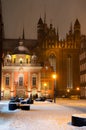 winter. view of Basilica of St. Mary at night. Gdansk, Poland Royalty Free Stock Photo