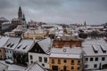 Winter view of Cesky Krumlov,Czech Republic.Famous Czech medieval town with Renaissance and Baroque castle on steep rock above Royalty Free Stock Photo