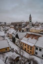 Winter view of Cesky Krumlov,Czech Republic.Famous Czech medieval town with Renaissance and Baroque castle on steep rock above Royalty Free Stock Photo