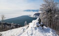 Winter view from Chersky stone over lake Baikal and the Angara river Royalty Free Stock Photo