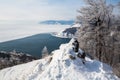 Winter view from Chersky stone over lake Baikal and the Angara river Royalty Free Stock Photo