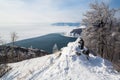 Winter view from Chersky stone over lake Baikal and the Angara river Royalty Free Stock Photo