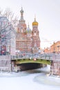 Winter view of the Church of the Savior on Spilled Blood in St Royalty Free Stock Photo