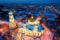 Evening view of the Spassky Cathedral in winter in Penza.