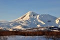 Winter view of eruption active Klyuchevskoy Volcano