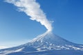 Winter view on eruption Klyuchevskaya Sopka - active volcano of Kamchatka