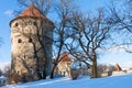 Winter view of fortress towers Tallinn. Estonia Royalty Free Stock Photo