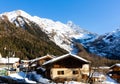 Winter view of French Alps and mountaineering village of Argentiere