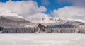 Winter view of frozen snow covered surface of Strbske Pleso