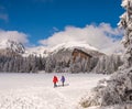 Winter view of frozen snow covered surface of Strbske Pleso