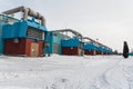 Winter view on gas compressor station in Ukraine. The equipment at gas field Royalty Free Stock Photo