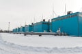 Winter view on gas compressor station in Ukraine. The equipment at gas field Royalty Free Stock Photo