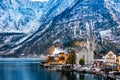 Winter View of Hallstatt, UNESCO world culture heritage site. Alps, Austria