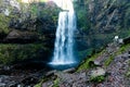 Winter view of Henrhyd Falls near Coelbren, the highest waterfall in South Wales, UK