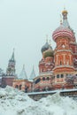 Winter view of the landmark St. Basil`s Cathedral on Red Square in Moscow Royalty Free Stock Photo