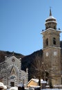 Winter view of Madonna di Guadalupe sanctuary. Santo Stefano d`Aveto. Genoa province. Liguria. Italy Royalty Free Stock Photo