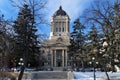 Winter view on Manitoba Legislature building. Winnipeg, Manitoba, Canada. This neoclassical building with the Golden Boy