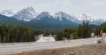 Winter view of Morant`s Curve Railway and Rocky montains in Banff National Park, Alberta, Canada Royalty Free Stock Photo