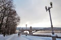 Winter view of the Moscow river embankment and Gorky park