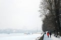 Winter view of the Moscow river embankment and Gorky park