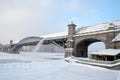 Winter view of the Moscow river embankment and Gorky park