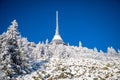 Winter view of mountain top hotel and television transmitter Jested in Liberec, Czech Republic Royalty Free Stock Photo