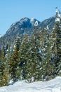 Winter view on mountains and forest in snow from Olympic village in Wistler, BC.