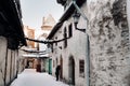 Winter View of the old town of Tallinn.Snow-covered city near the Baltic sea. Estonia Royalty Free Stock Photo